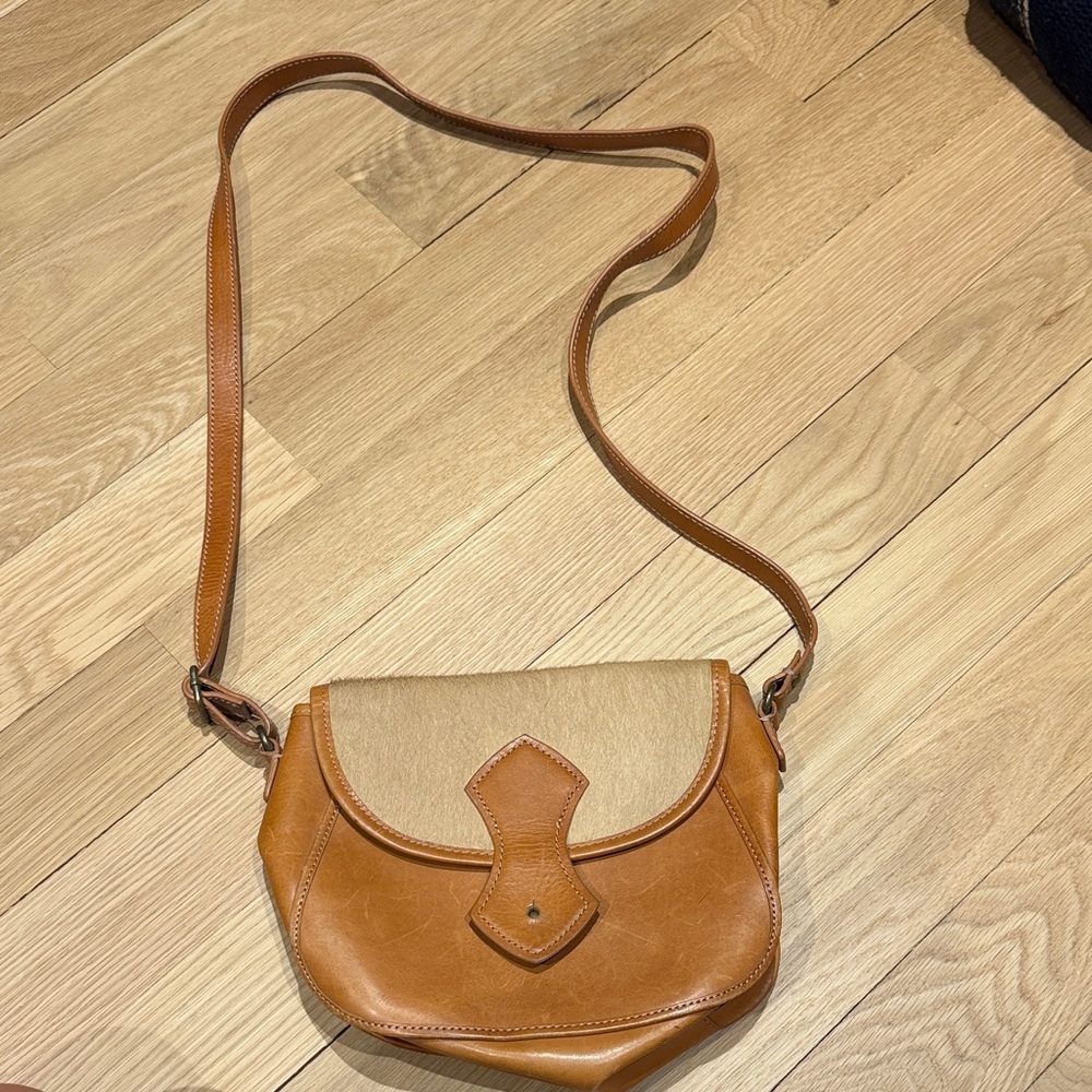 Club Monaco Tan Leather and Pony Hair Crossbody Bag